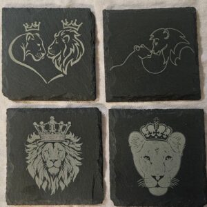 4 pc slate coasters with lion image
